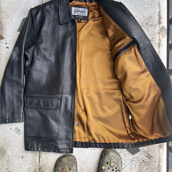 Pelle Studio Black Leather Trench Coat for Men - Picture 5 of 5